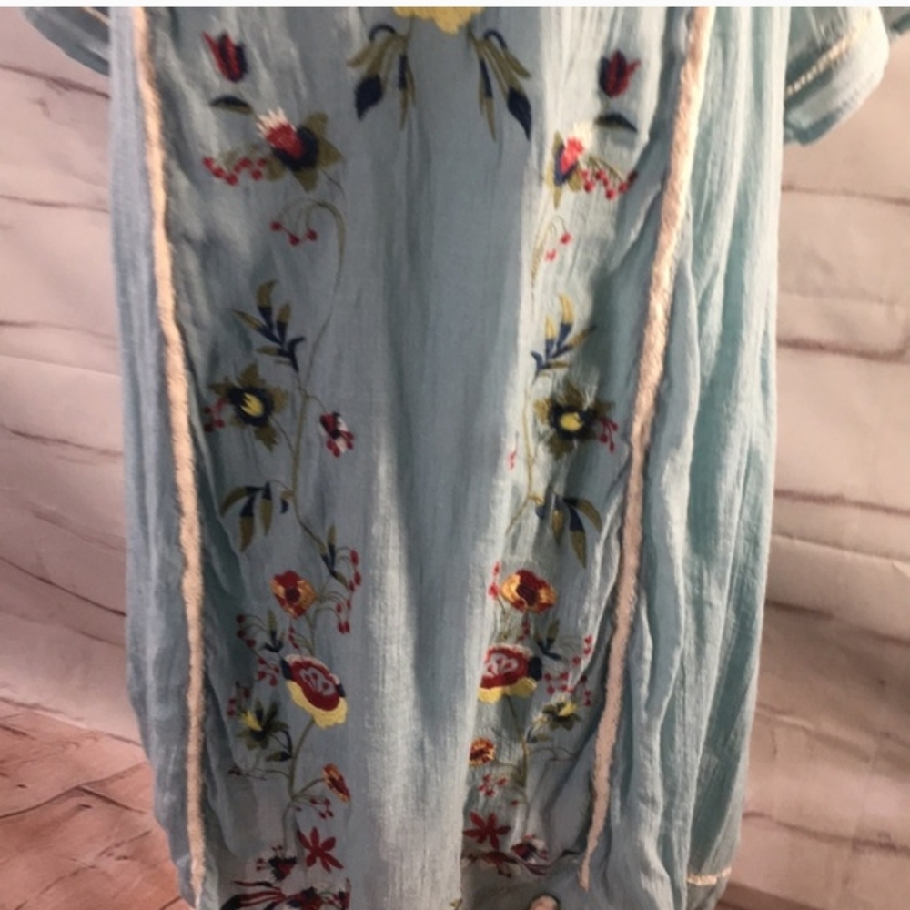 Umgee Meet Me In Paradise Light Blue Embroidered Floral Tunic Dress - Picture 5 of 8